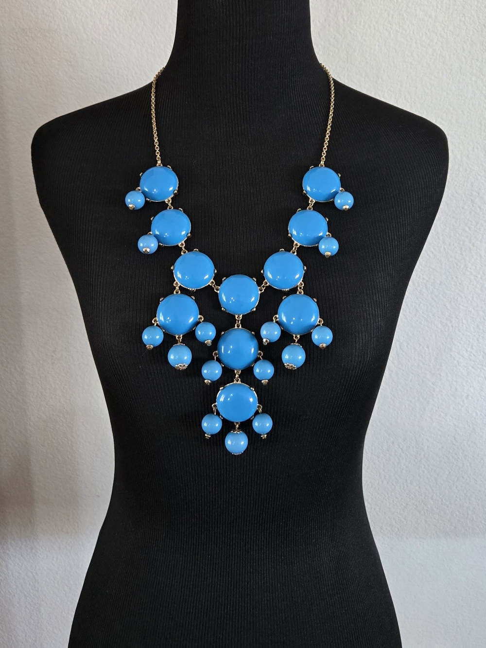 Erica Lyons Bright Aqua Blue Bubble Bib Gold-Tone Necklace